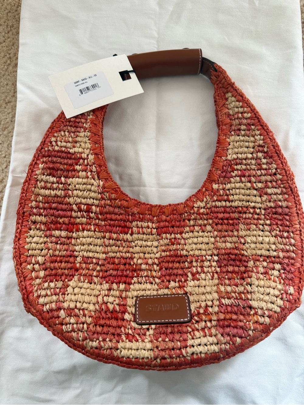 STAUD Red and Cream Woven Crescent Shoulder Bag - Picture 1 of 2